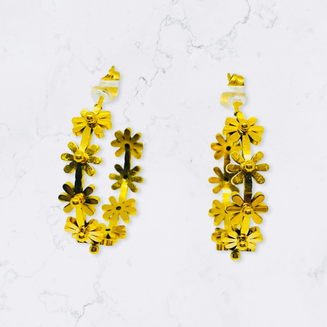 Bijoux Sergent - boucle d'oreille créole fleur en acier inoxydable doré