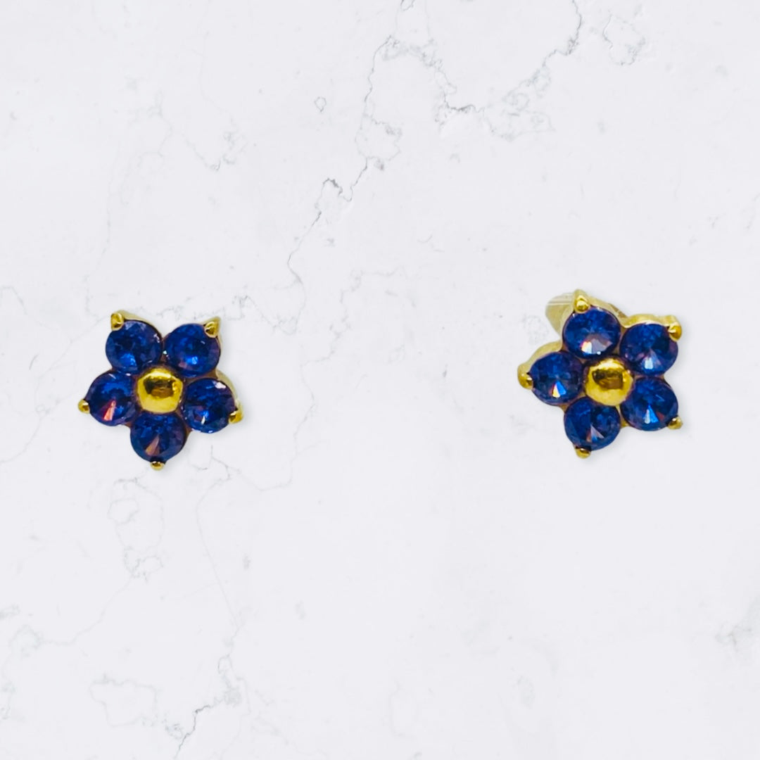 Bijoux Sergent - boucle d'oreille fleur violette en acier inoxydable doré