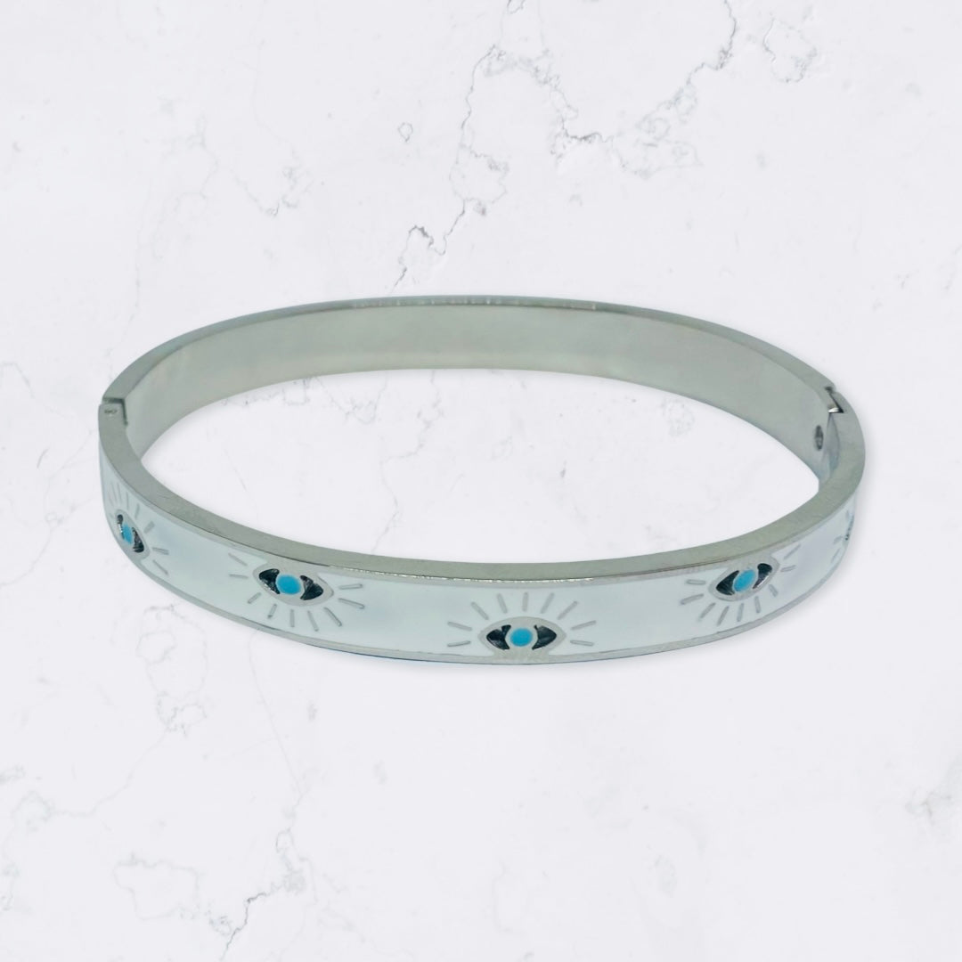 Bijoux Sergent - bracelet clip acier inoxydable argente et oeil bleu