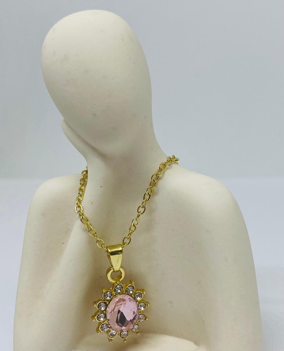 Bijoux Sergent -  collier en acier inoxydable doré - pendentif ovale rose 